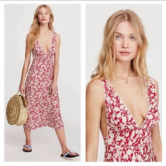 Free People Red and White Floral Midi Dress - Picture 1 of 16